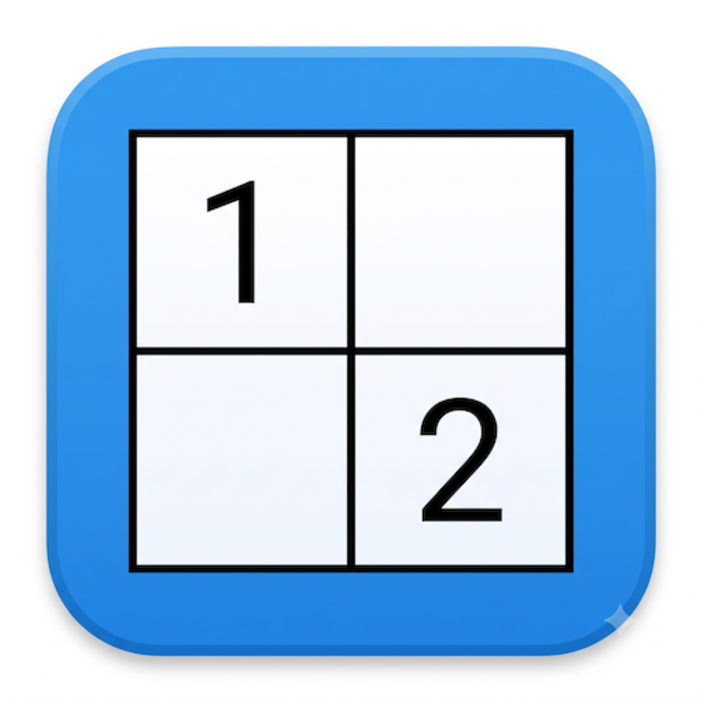 Sudoku Origin app icon: a blue rounded square containing a four-cell grid with the digits 1 and 2